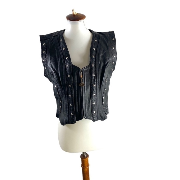 Highway One Black Studded Leather Zip Motorcycle Vest SZ M - Picture 9 of 11